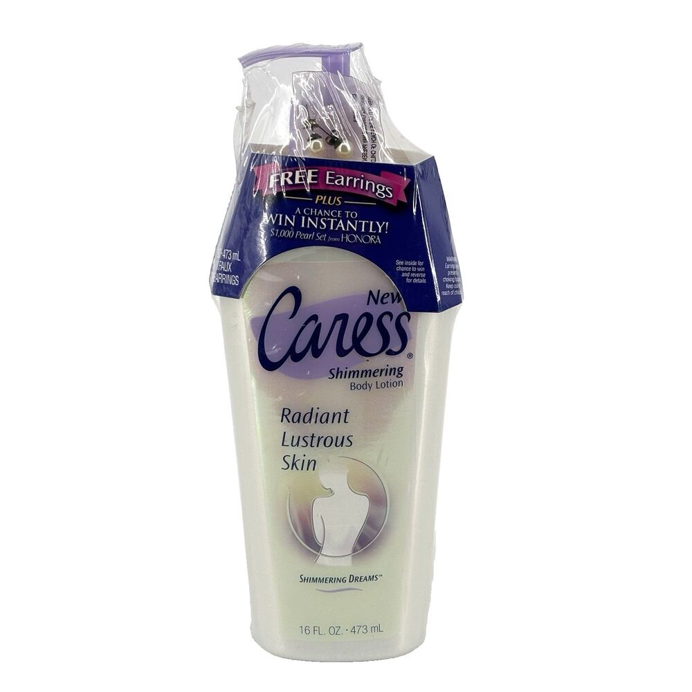Caress Shimmering Dreams Body Lotion 16 fl oz w/ Faux Pearl Earrings 2002 NEW